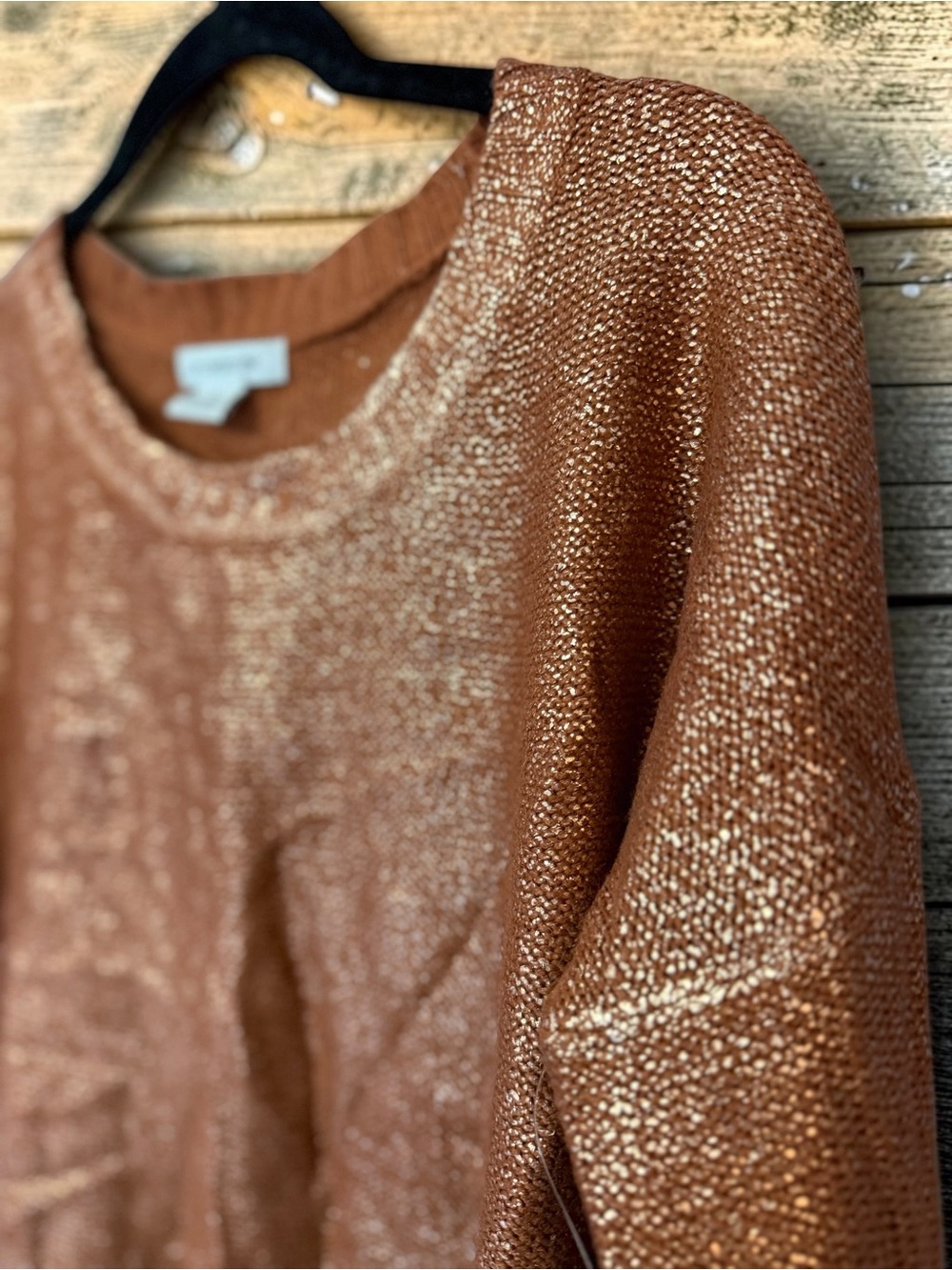 Liz Claiborne Metallic Sweater M Rust Copper Gold Shimmer Crew Neck - Picture 3 of 5